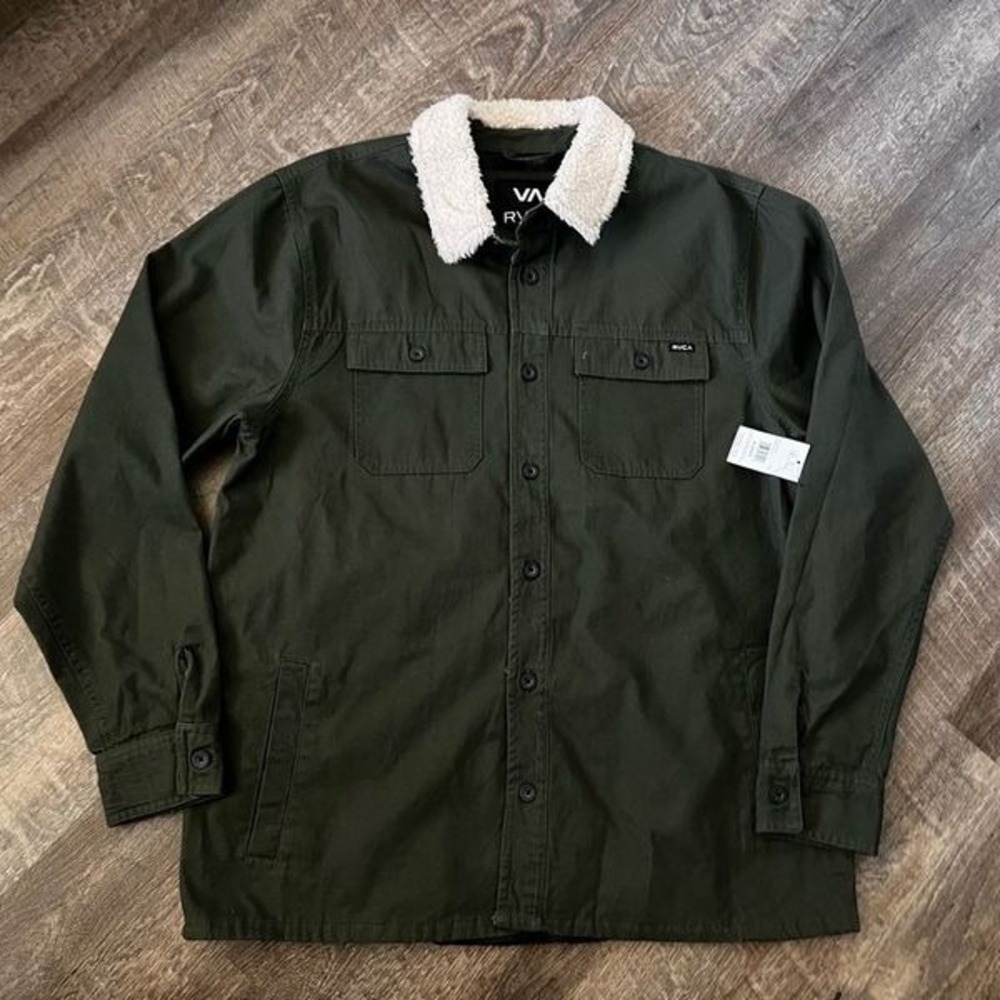 RVCA Range Faux Shearling Collar Shirt Jacket-Size XL